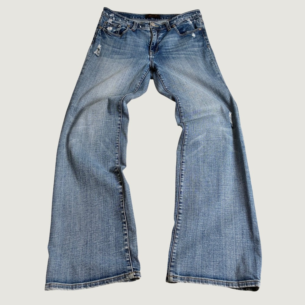 Grunge Seven7 Bootcut Y2K Jeans Size 8 Medium Wash Distressed Rhinestone Pockets